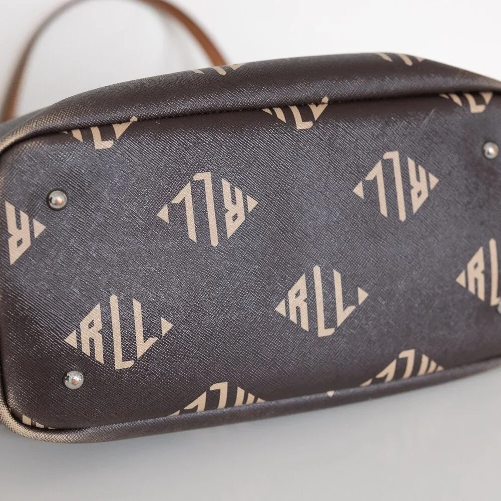 Lauren Ralph Lauren Brown Monogram Tote Bag Shopper Purse Handbag - Picture 11 of 11